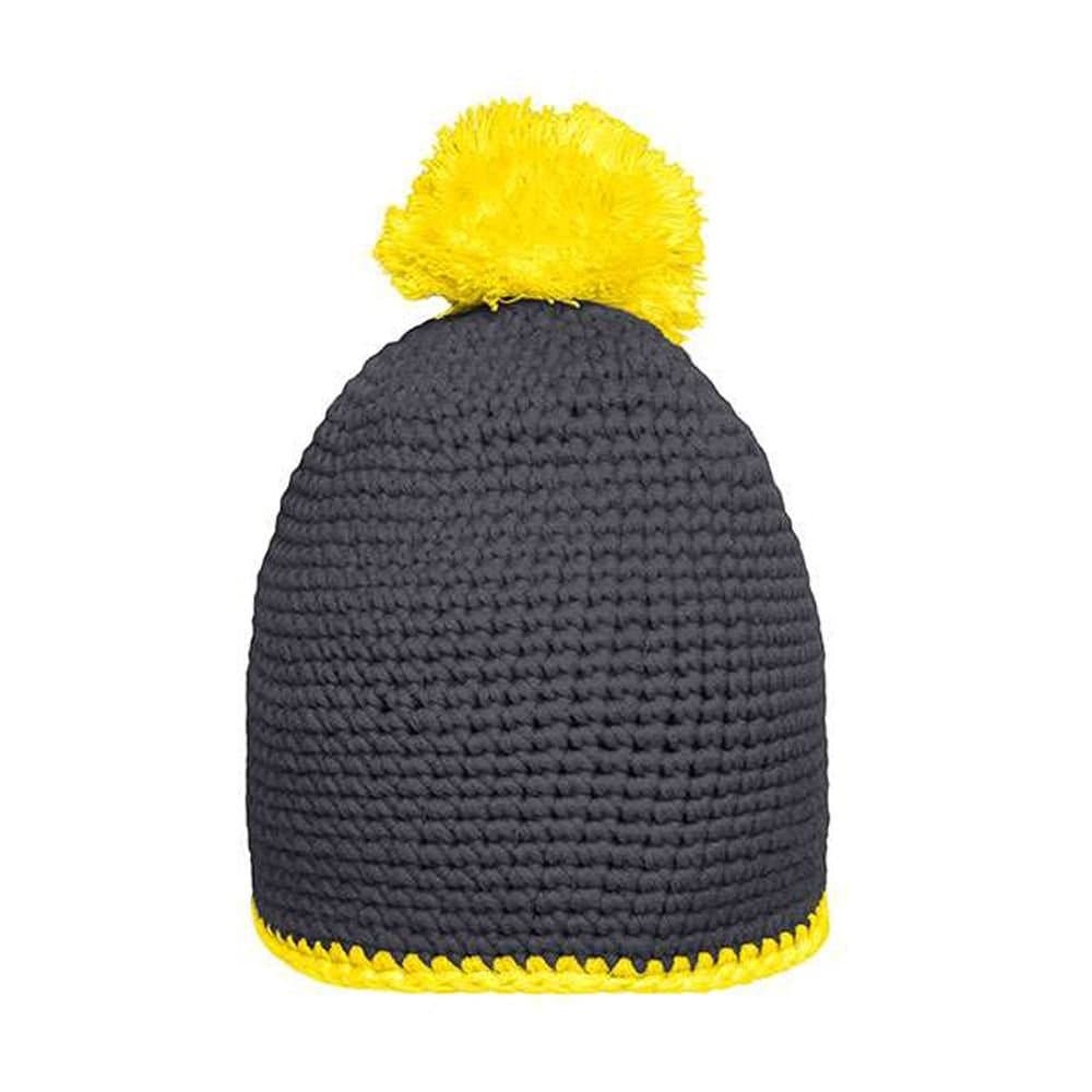 Myrtle Beach Myrtle Beach Men's Contrast Striped Pom Pom Beanie in Dark Grey