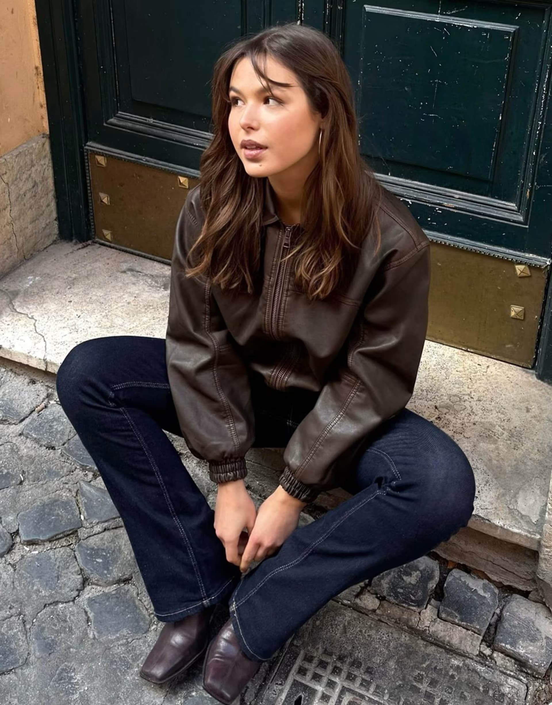 ASOS Bershka faux leather oversized jacket in brown