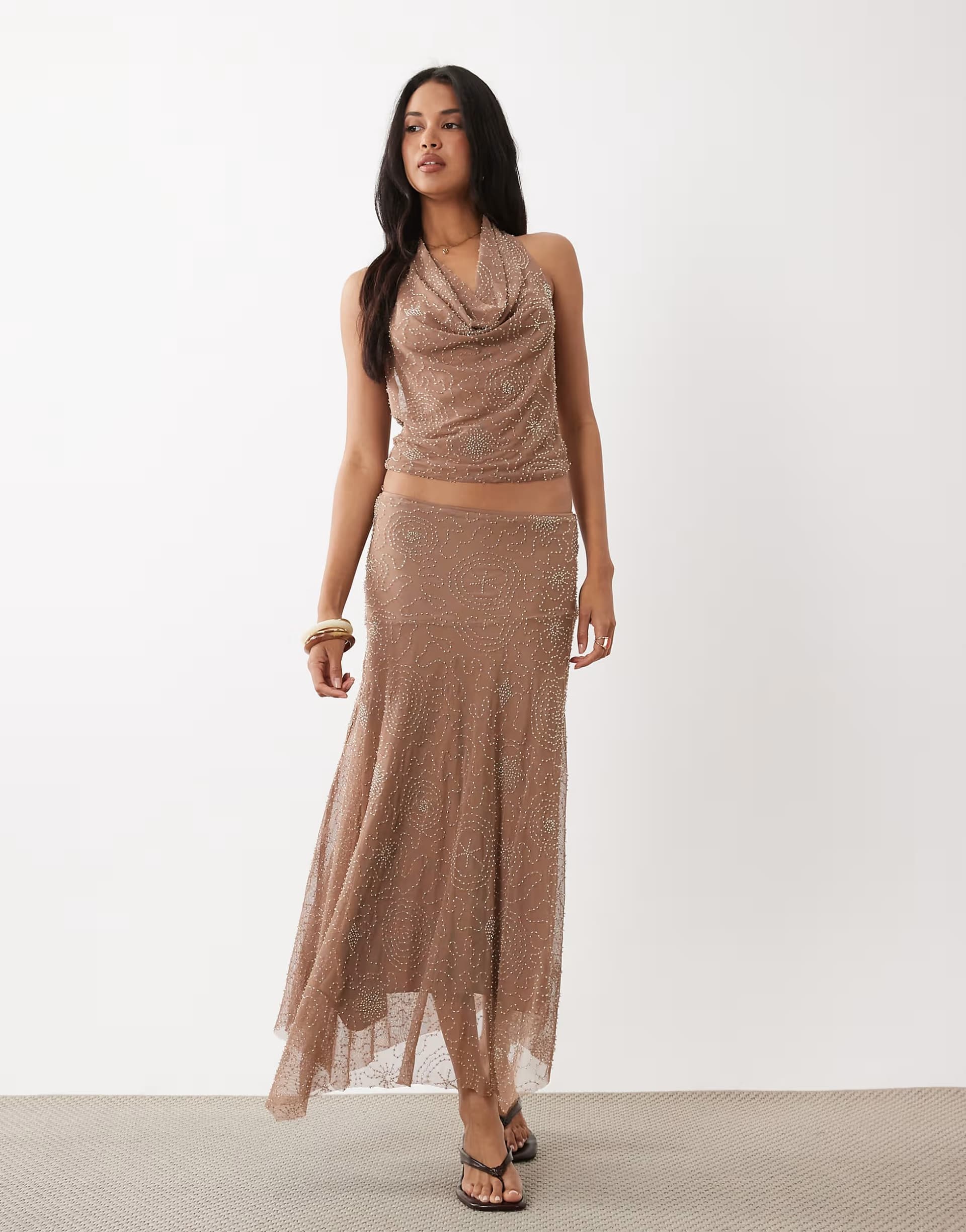 ASOS Gina Tricot mix and match embellished co-rd in brown