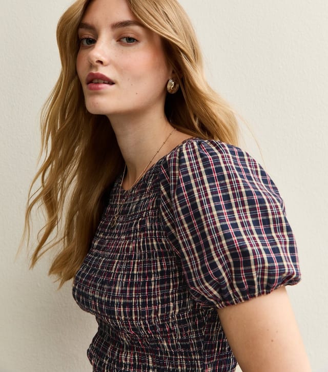 New Look Women's Blue Checked Crinkled Shirred Mini Dress New Look - 2