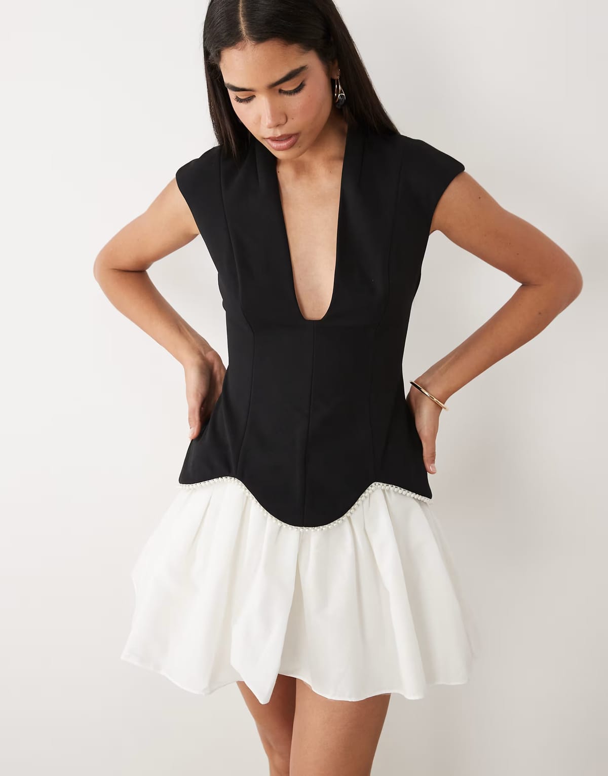 ASOS ASOS LUXE plunge mini dress with tulle skirt and pearl detail - 1