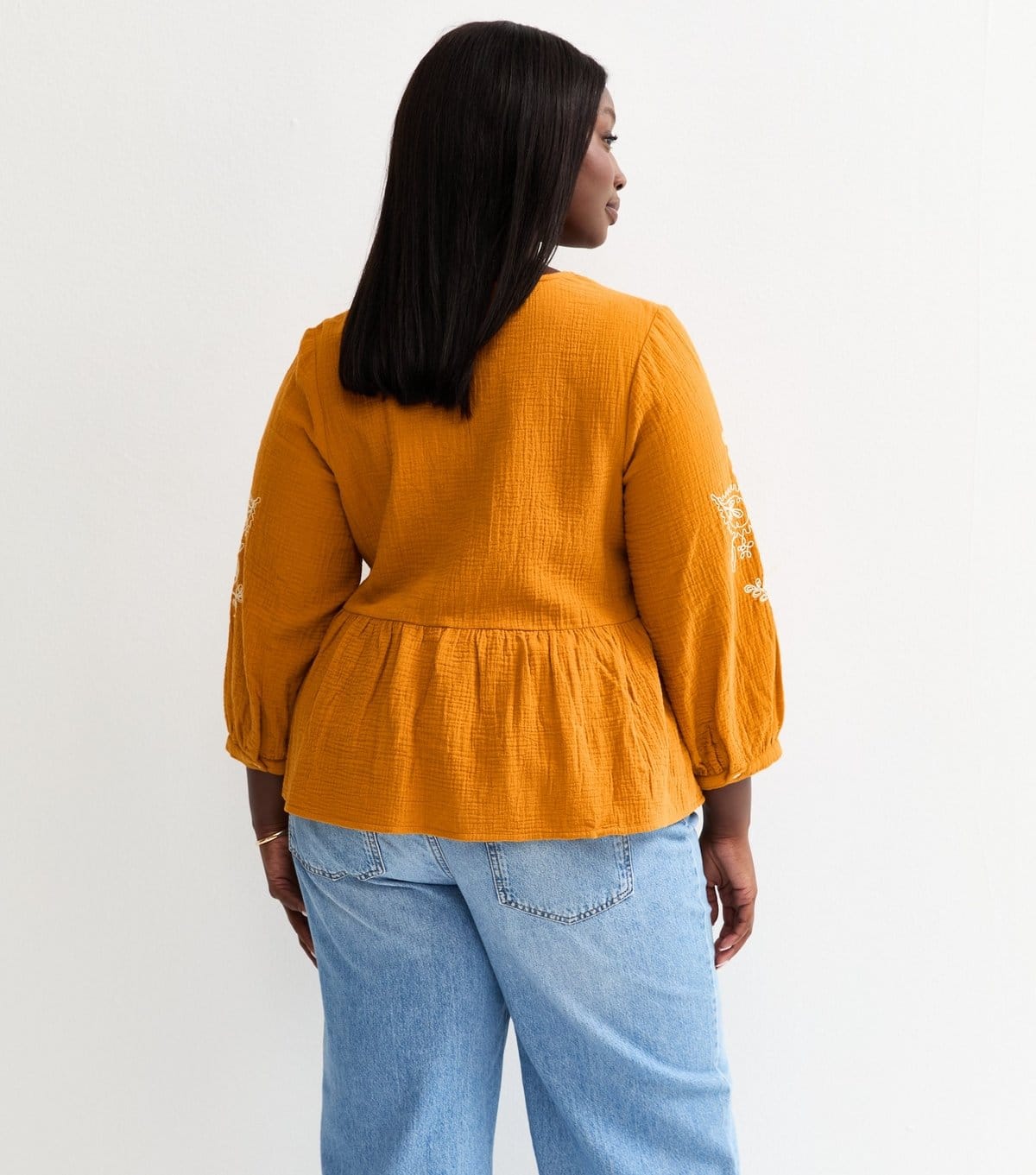 New Look Women's Plus Size Burnt Orange Embroidered Cropped Sleeve Tea Top Curves New Look - 4