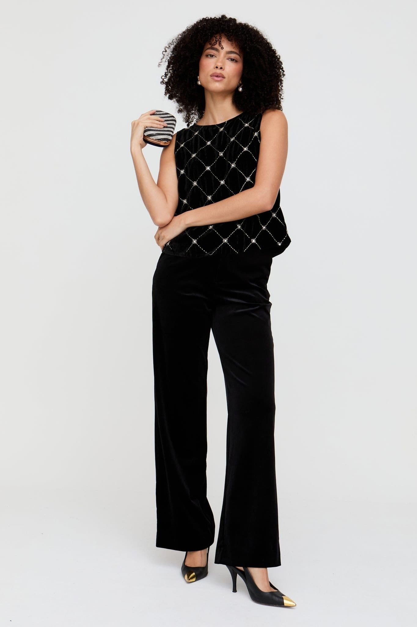 Lily and Lionel Black Velvet Straight Leg Trouser