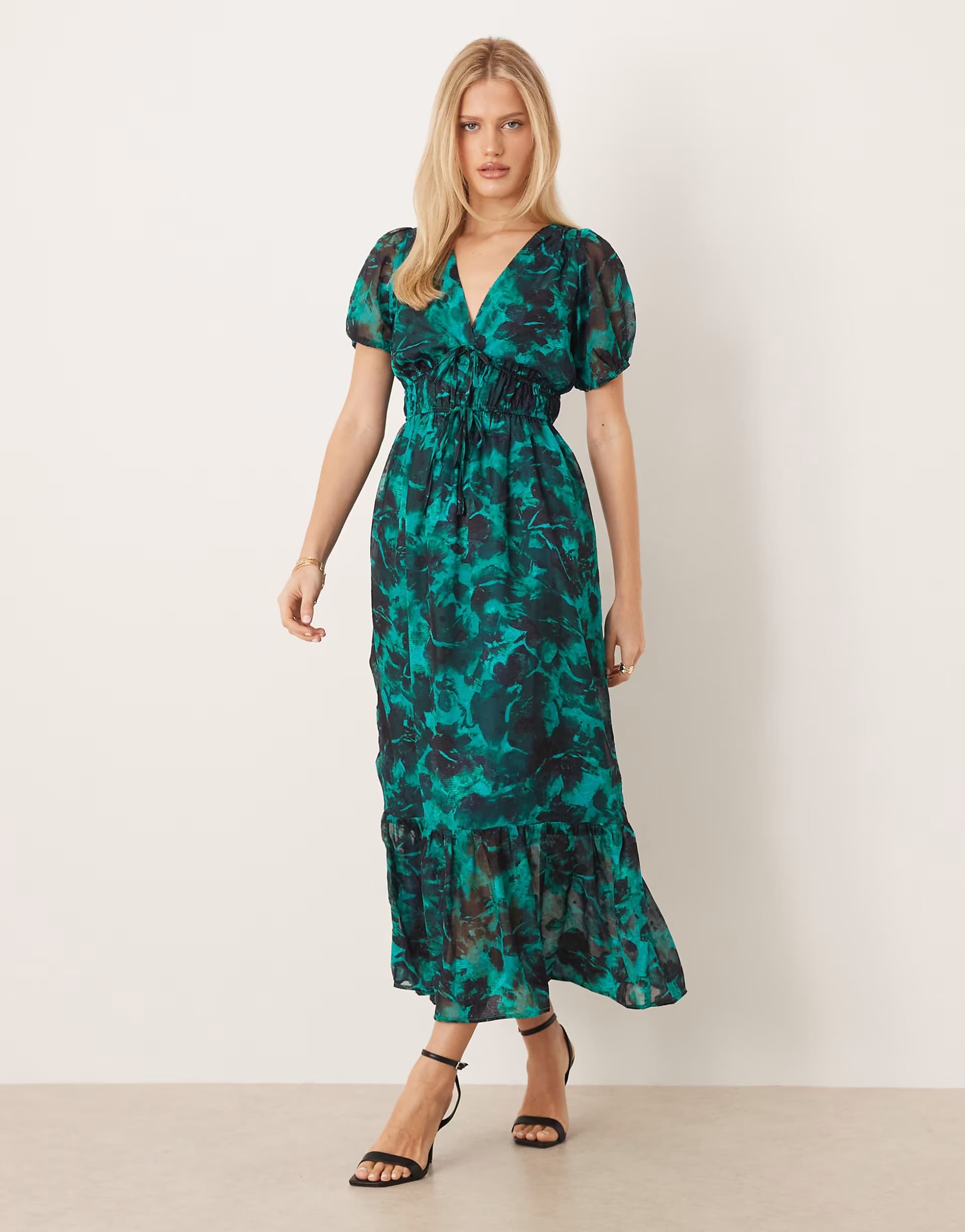 ASOS Lovedrobe Short sleeve tie detail midaxi dress in green