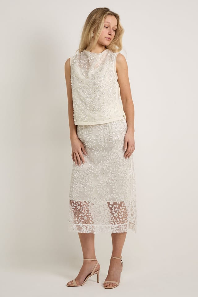GWD by GEORGE W. DAVIES GWD by GEORGE W. DAVIES Women's GWD Imara Floral Embroidery, Sheer Sparkle Skirt in Cream - 3
