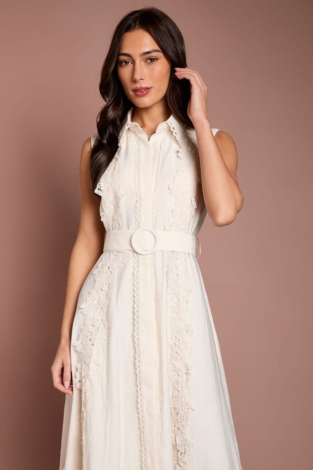 Coast Coast Women's Lace Panelled Belted Sleeveless Shirt Dress in Ivory - 2