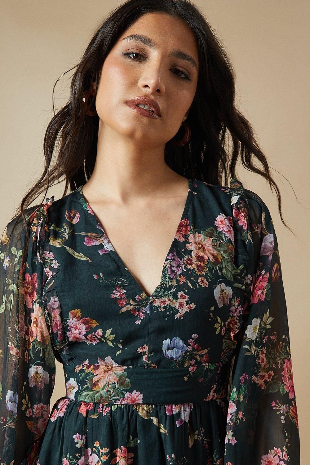 Oasis Oasis Women's Bow Back Chiffon Midi Dress in Forest - 4