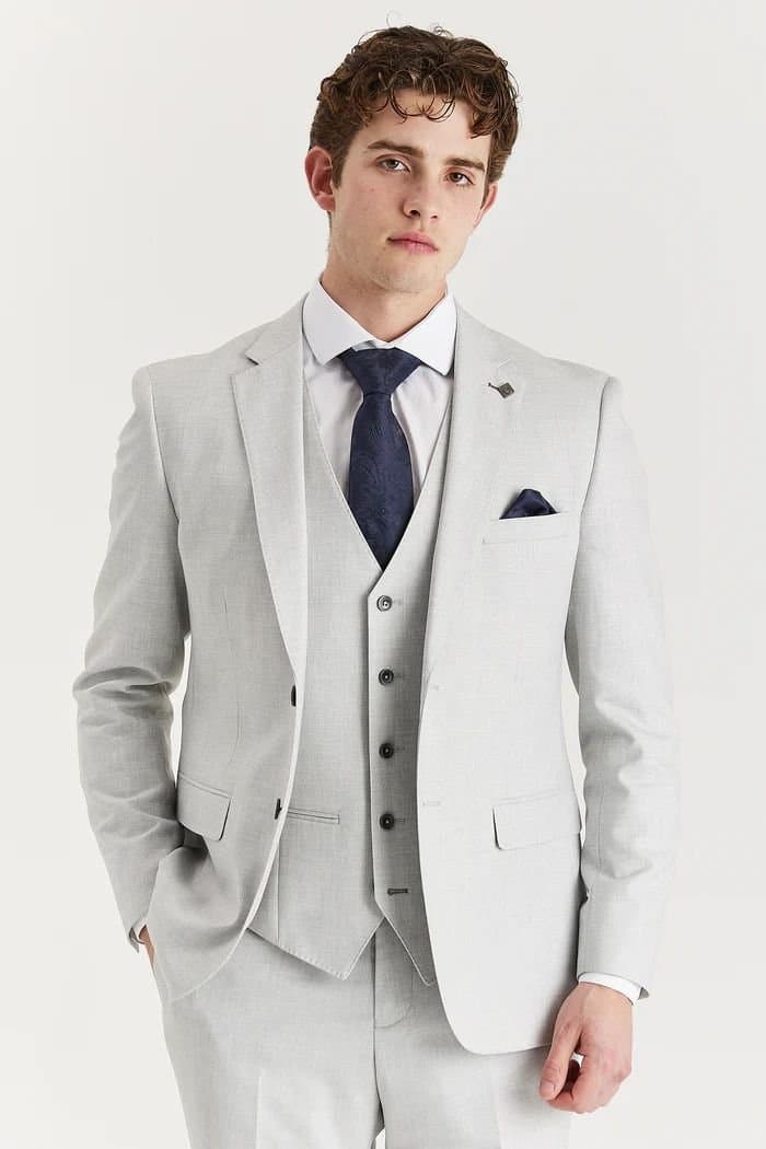 Paul Andrew Paul Andrew Men's Belmont 3 Piece Suit Classic Stitch Lapel Wedding Summer Prom in Silver