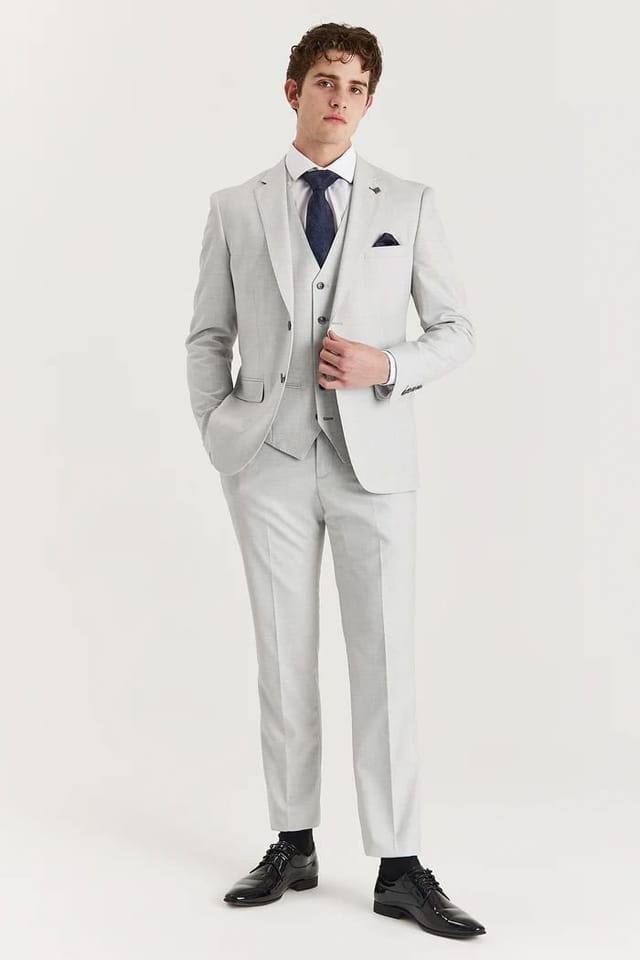 Paul Andrew Paul Andrew Men's Belmont 3 Piece Suit Classic Stitch Lapel Wedding Summer Prom in Silver - 2