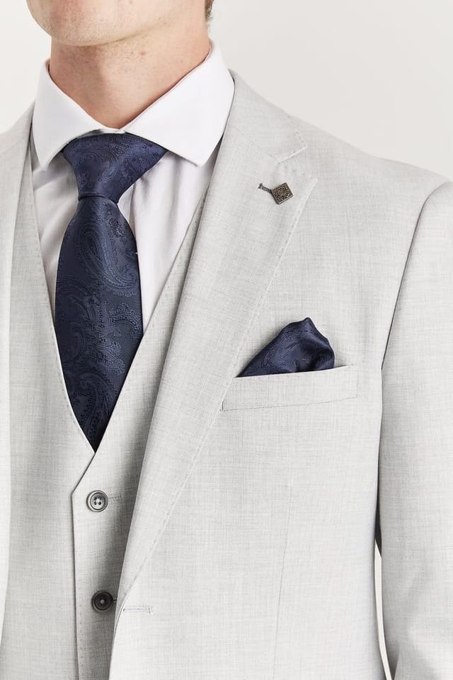 Paul Andrew Paul Andrew Men's Belmont 3 Piece Suit Classic Stitch Lapel Wedding Summer Prom in Silver - 3