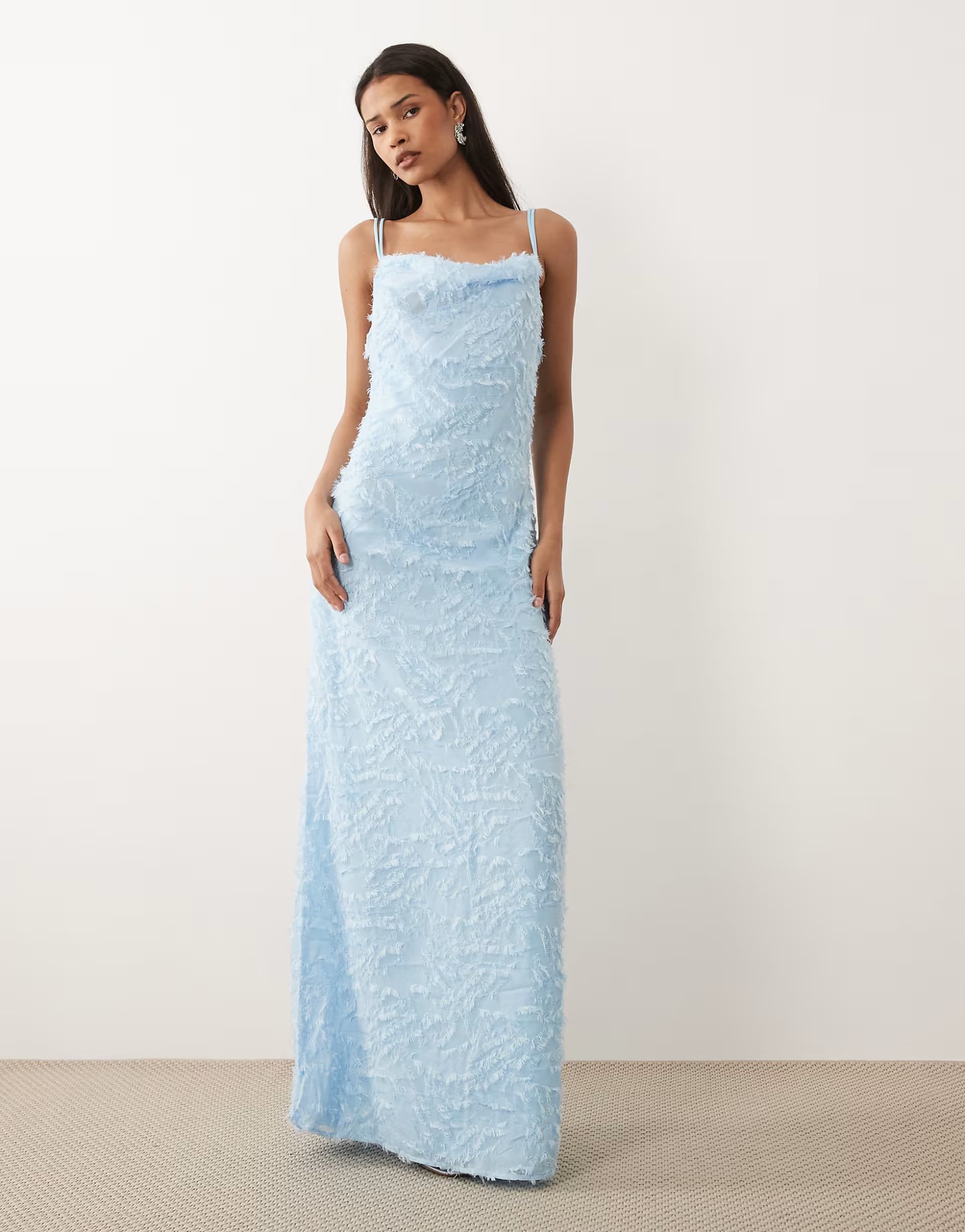 ASOS Vila cowl neck textured cami maxi dress in light blue