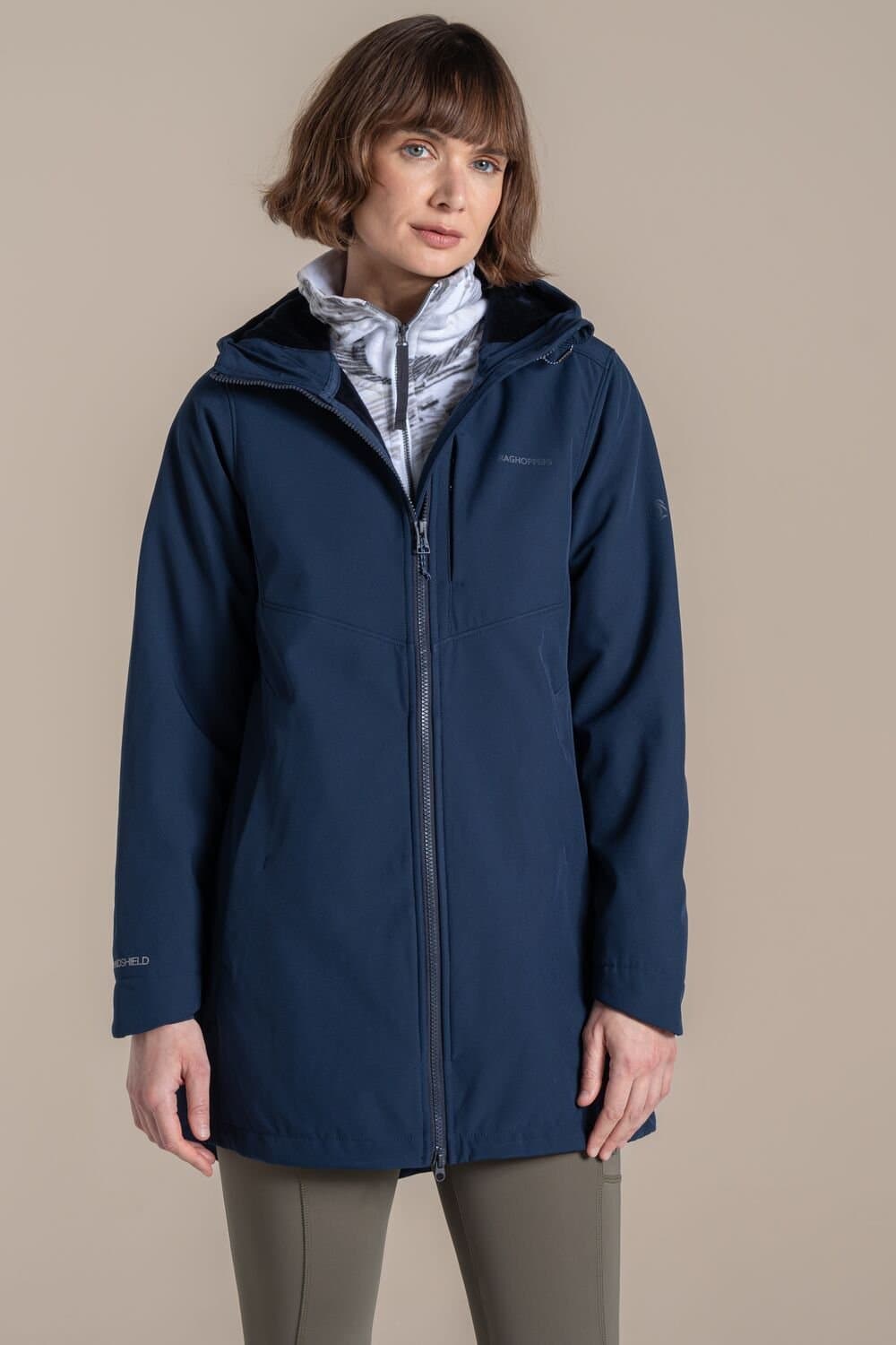 Craghoppers Craghoppers Women's Hopegill Longline Hooded Windproof Water-Repellent Softshell in Navy