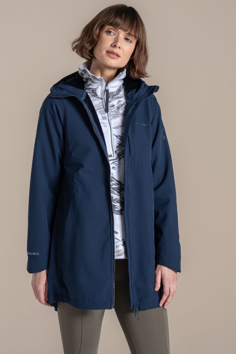 Craghoppers Craghoppers Women's Hopegill Longline Hooded Windproof Water-Repellent Softshell in Navy - 2