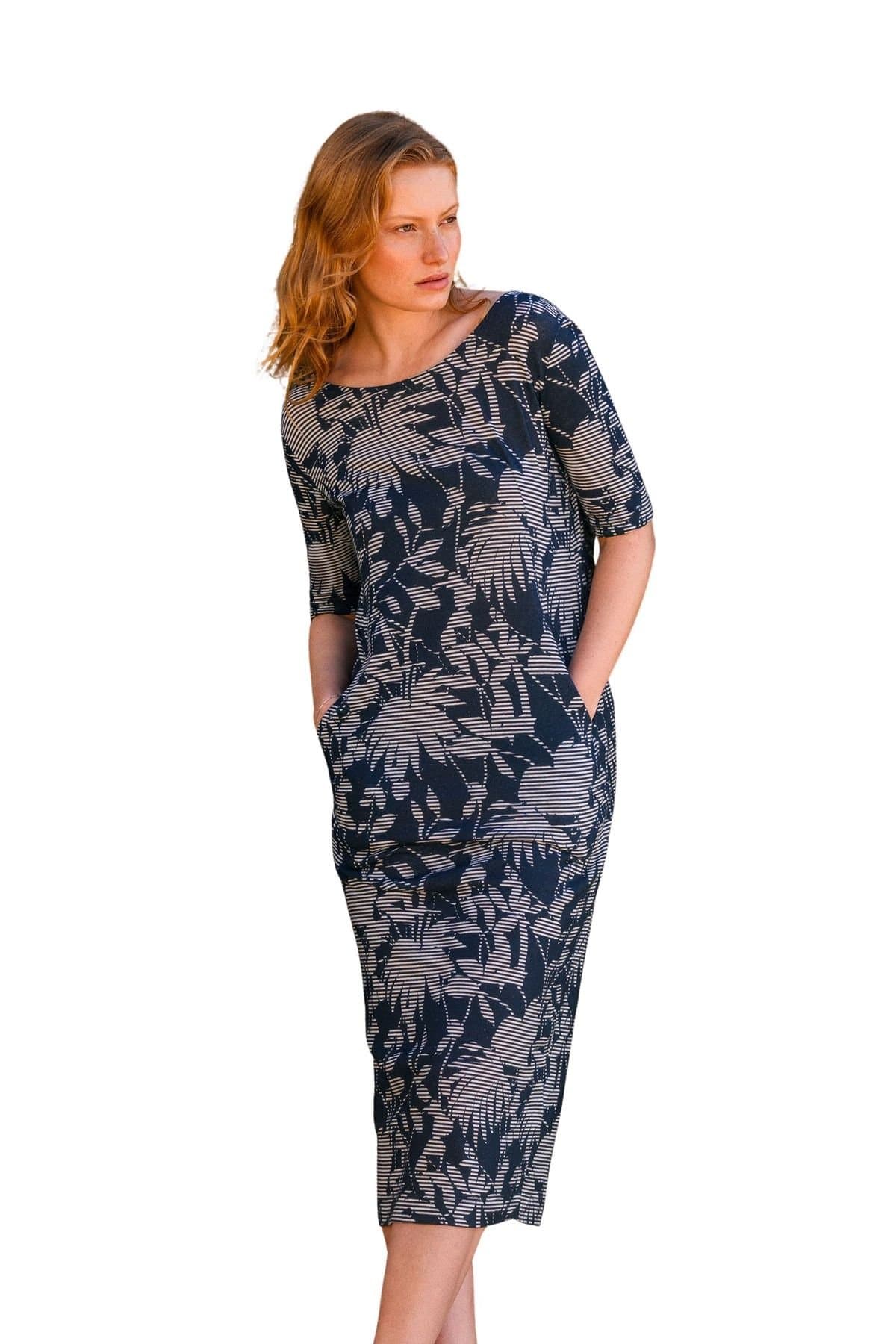 Celtic & Co Celtic & Co Women's Linen Blend Button Back Midi Dress in Navy