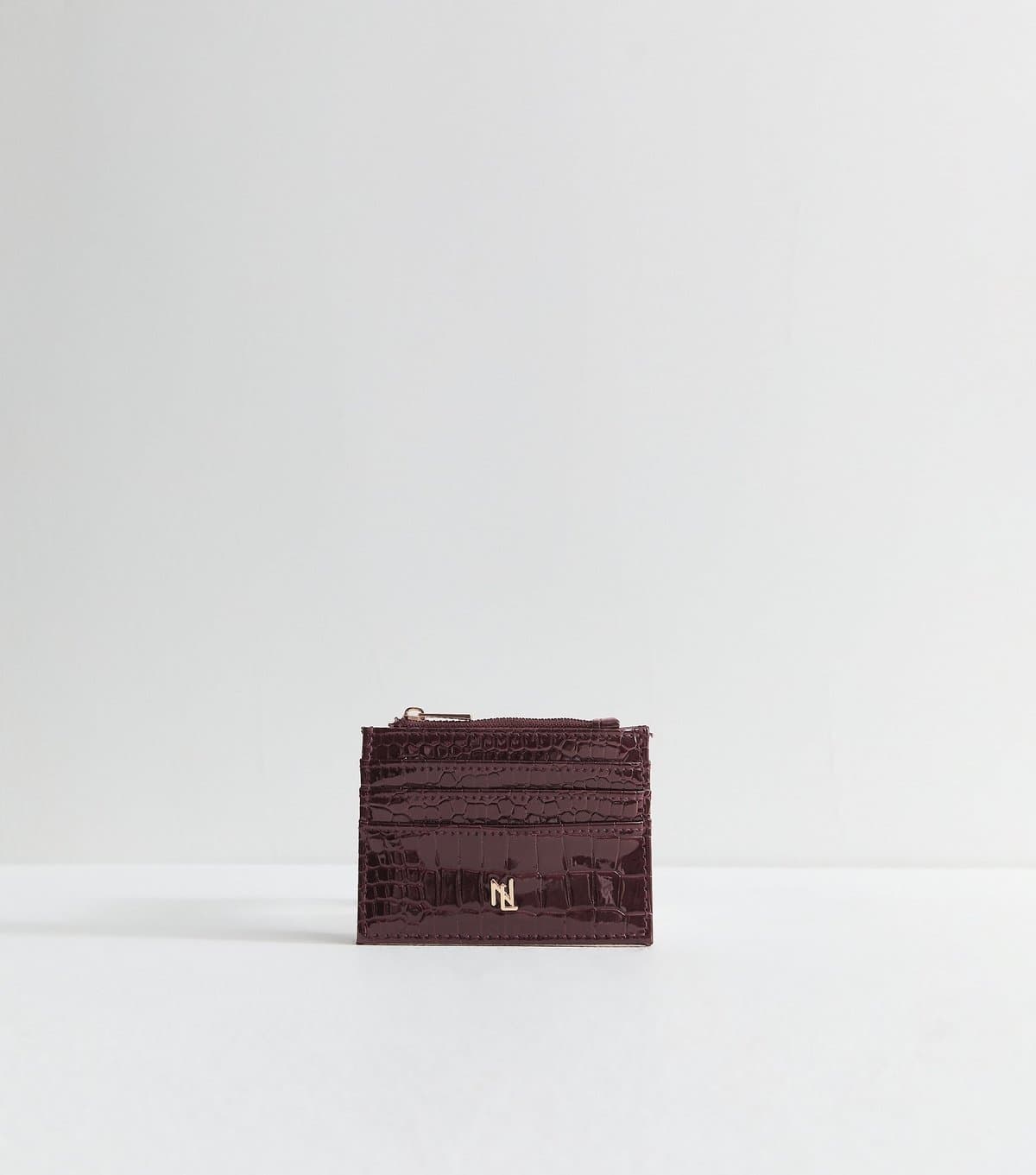 New Look Dark Burgundy Crocodile Embossed Faux Leather Cardholder New Look
