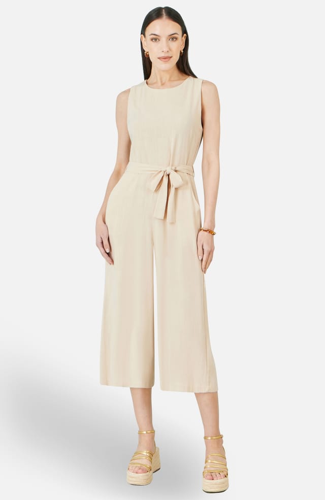 Yumi Yumi Women's Beige Viscose Culotte Jumpsuit in Light Beige - 2
