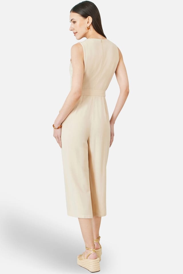 Yumi Yumi Women's Beige Viscose Culotte Jumpsuit in Light Beige - 3