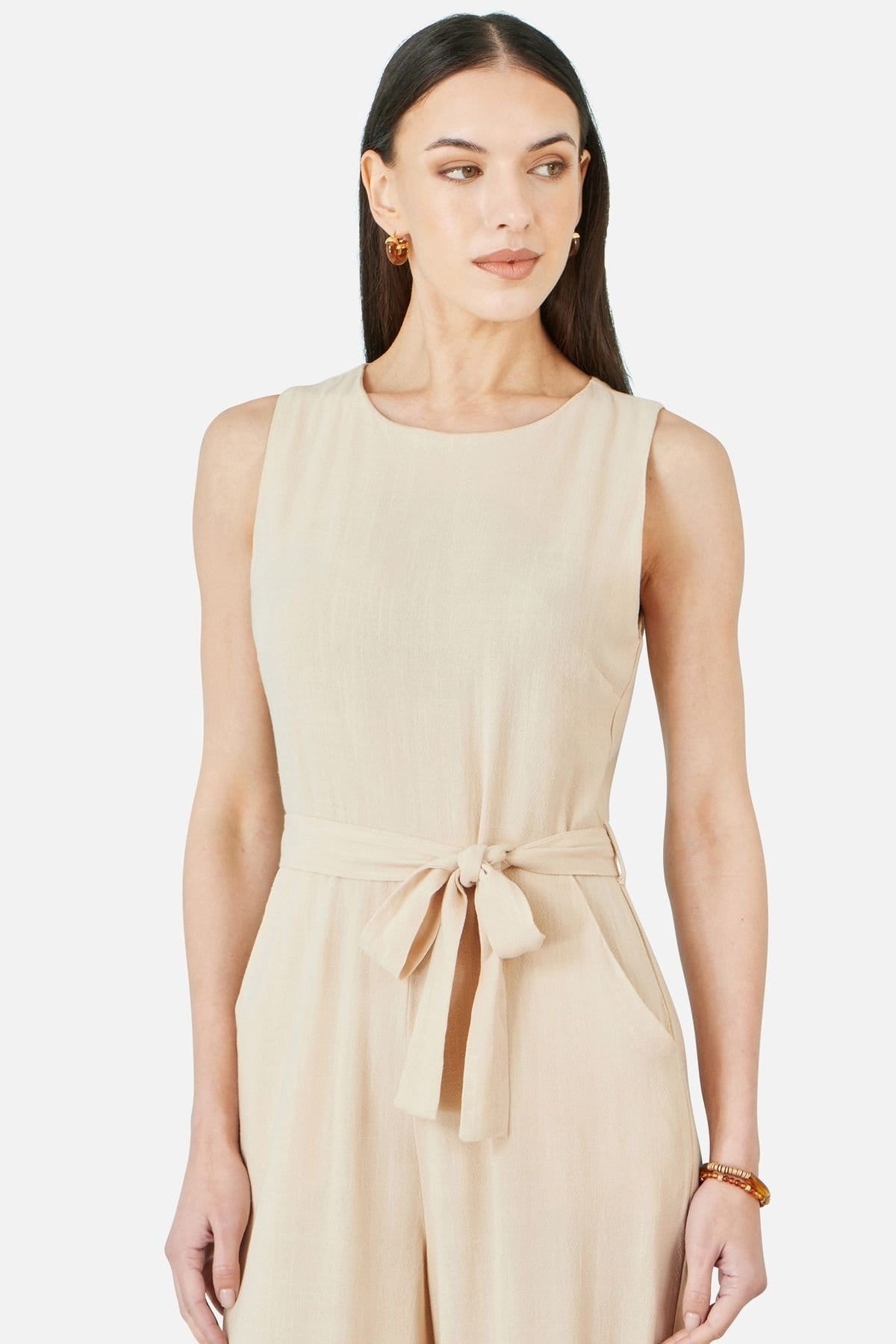 Yumi Yumi Women's Beige Viscose Culotte Jumpsuit in Light Beige - 4