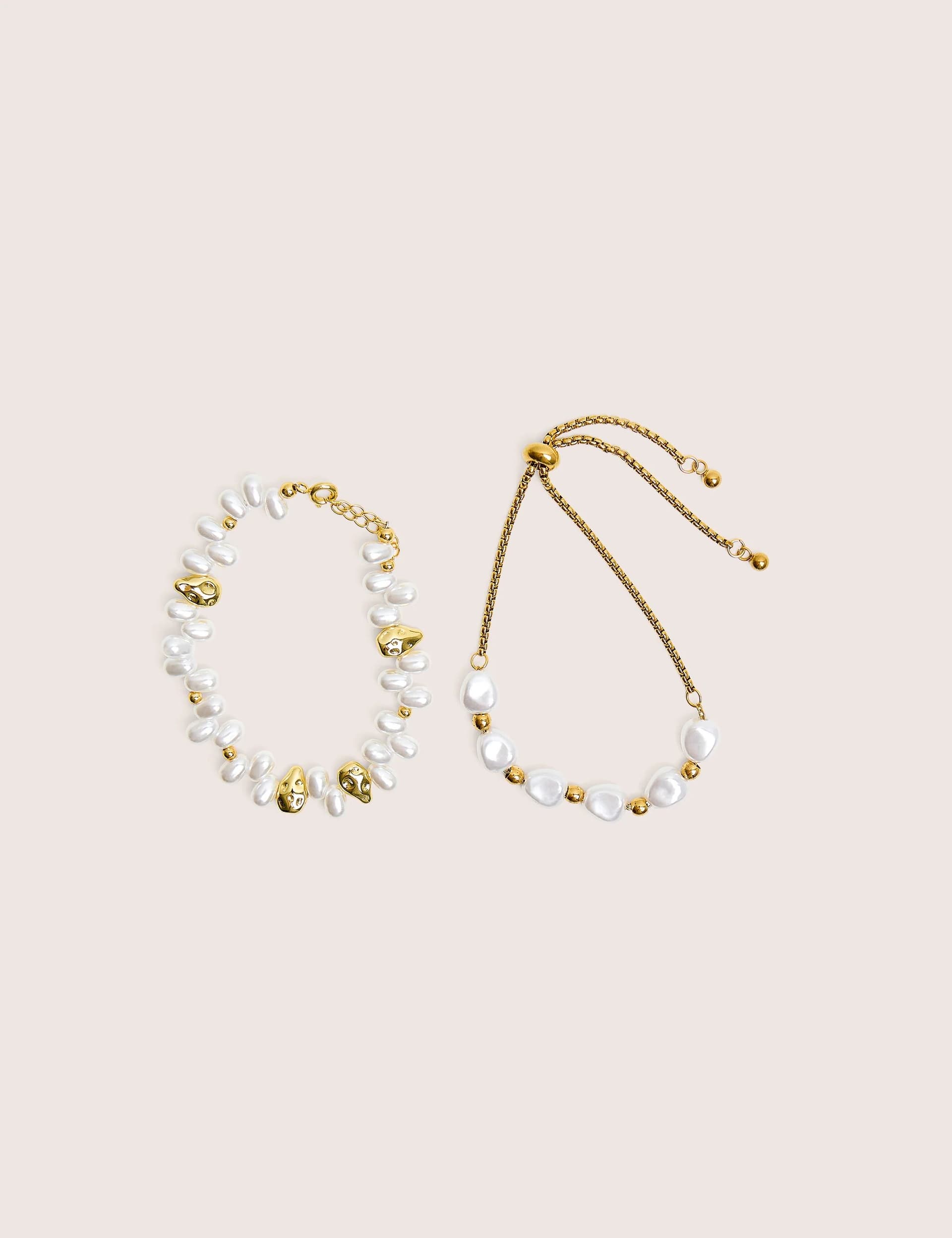 Public Desire Two Pack of Gold Plated Pearl Detail Bracelets