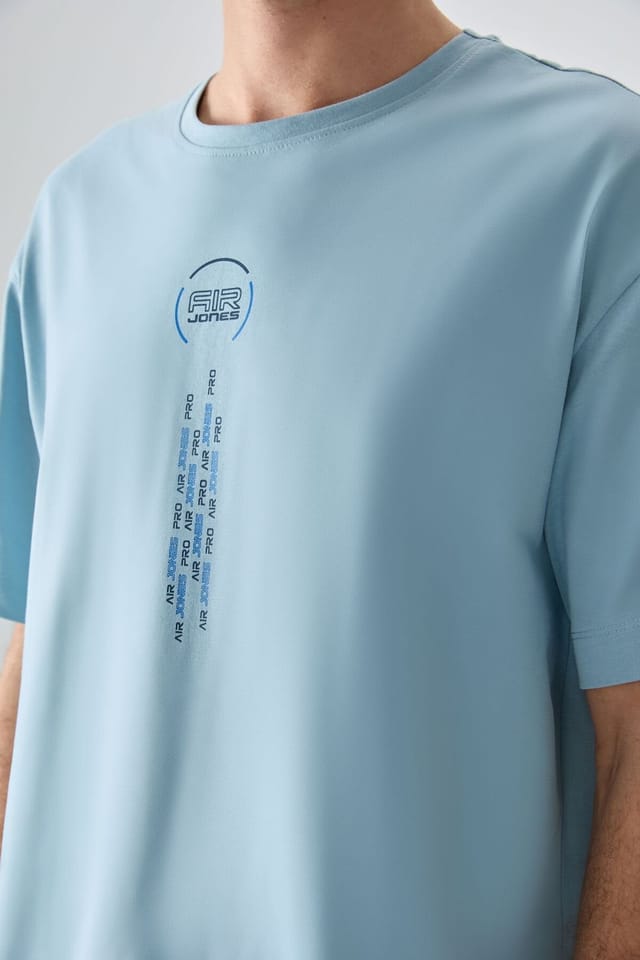 Tommy Life Tommy Life Men's Oversized Cotton Text Print Crew Neck T-Shirt in Baby Blue - 3