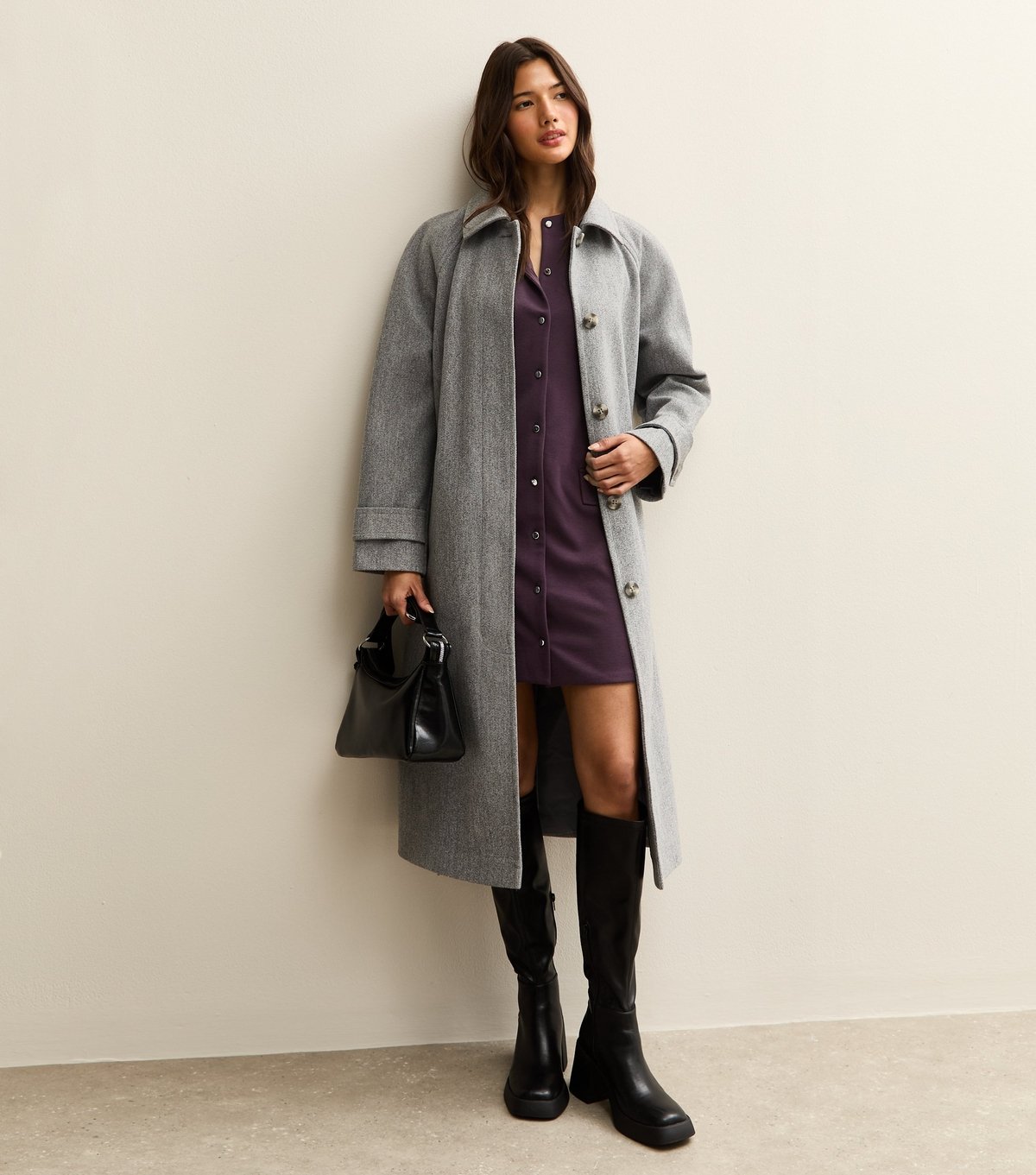 New Look Women's Purple Panelled Button Up Mini Pinafore Dress New Look - 3