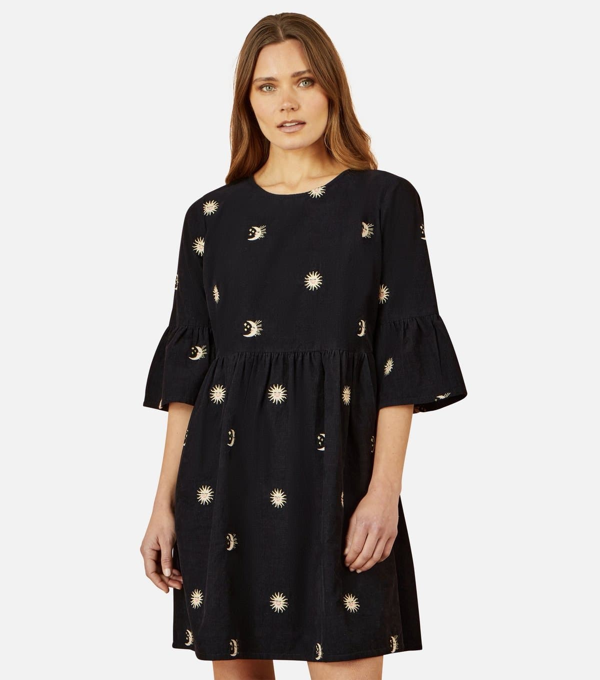 Yumi Women's Black Celestial Embroidered Mini Dress Yumi New Look