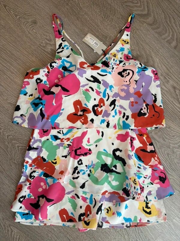 River Island River Island Petite Floral Print Layered Cami Mini playsuit UK 12 Multicolour BNWT Summer