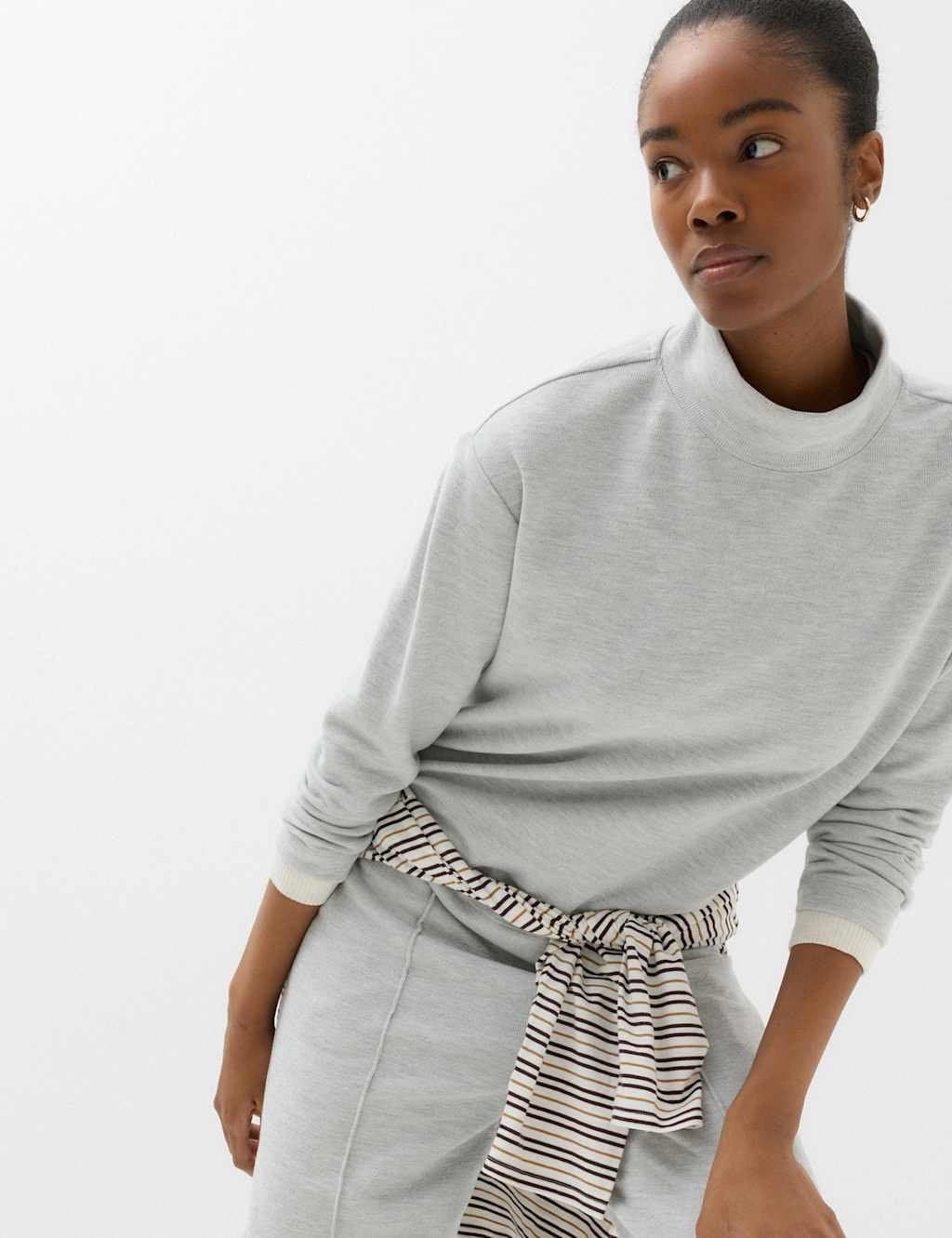 Marks & Spencer M&S Cotton Rich Cosy Funnel Neck Top Grey