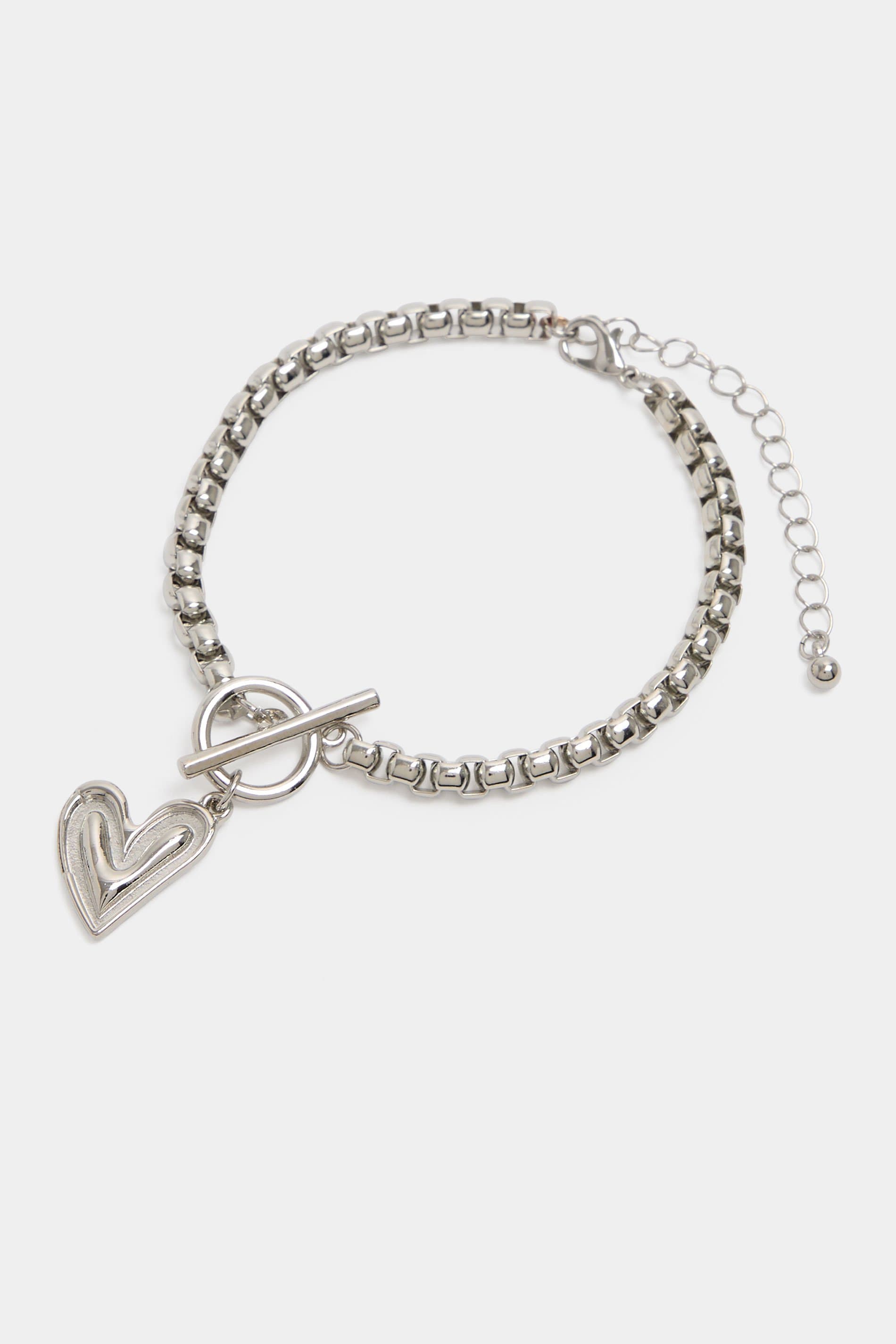 Yours Silver Tone Heart Charm Tbar Bracelet