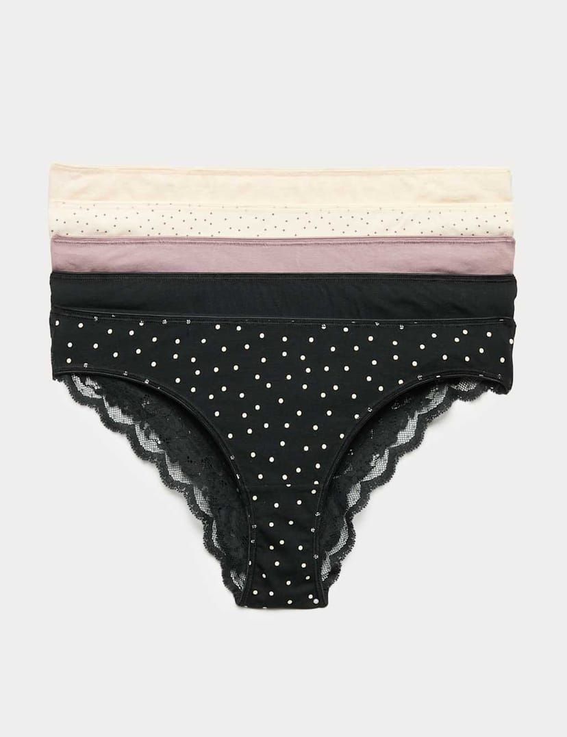 Marks & Spencer M&S 5pk Cotton Rich Printed Brazilian Knickers Praline - 1