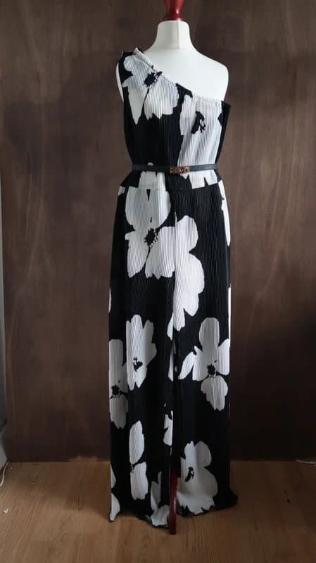 ASOS ASOS One Shoulder Floral Pleated Wide Leg Jumpsuit Size 8 Wedding Guest