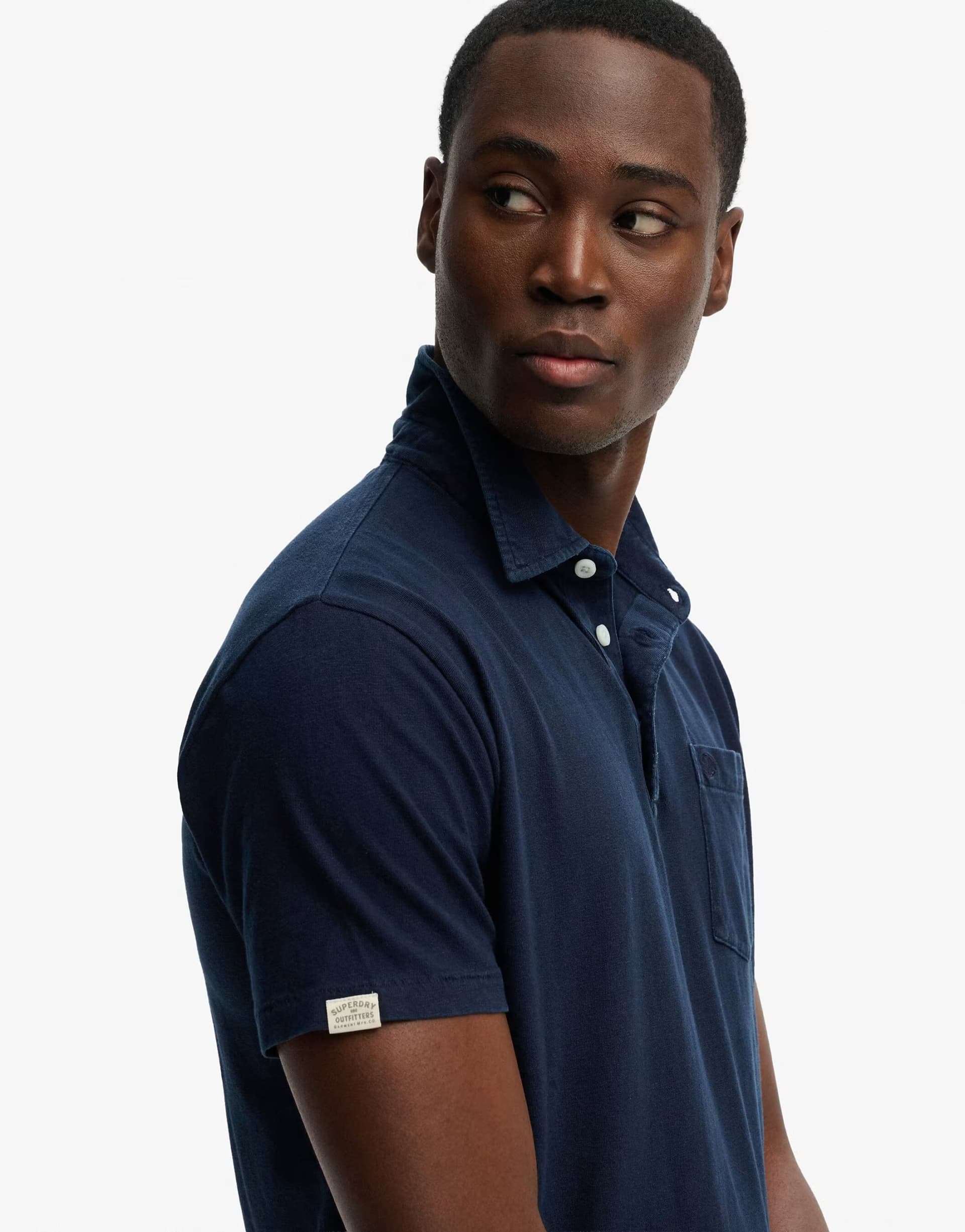 ASOS ASOS Superdry Classic Navy Cotton Linen Polo Shirt