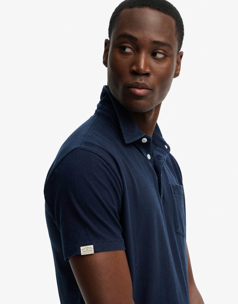 ASOS Superdry Classic cotton linen polo shirt in hampton navy - 1