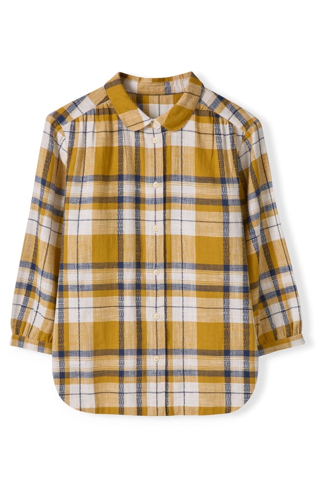 Celtic & Co Celtic & Co Women's Peter Pan Collar Checked Blouse in Mustard - 2