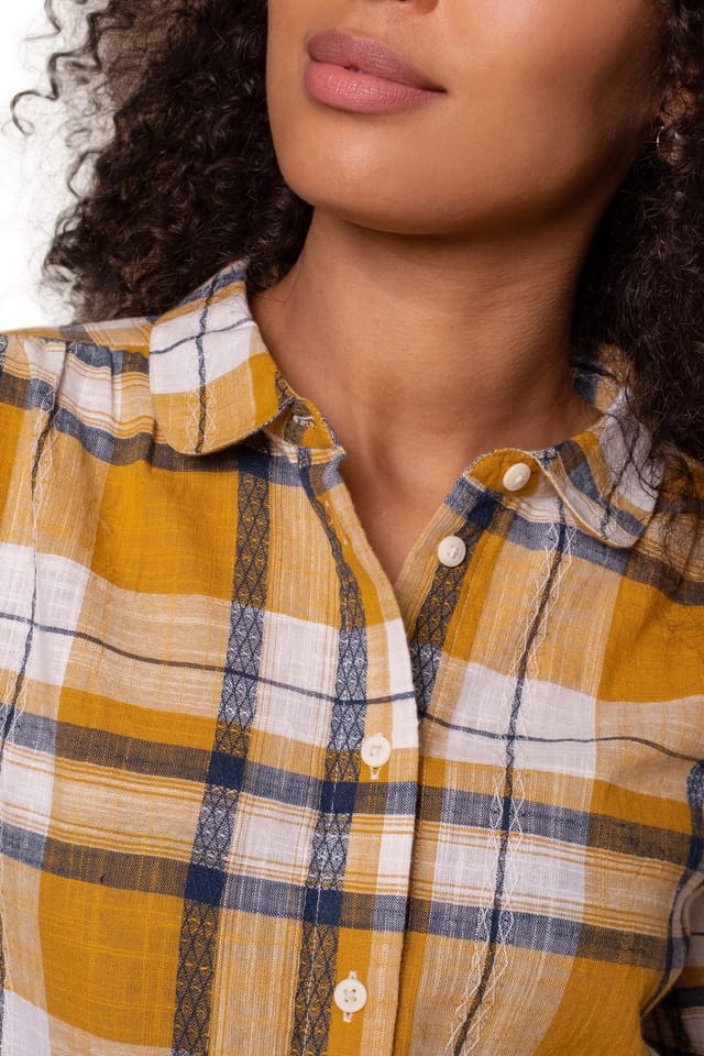 Celtic & Co Celtic & Co Women's Peter Pan Collar Checked Blouse in Mustard - 3