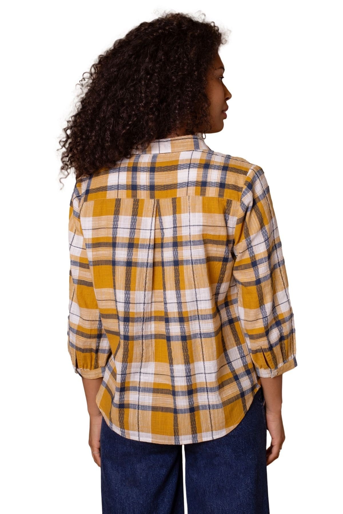 Celtic & Co Celtic & Co Women's Peter Pan Collar Checked Blouse in Mustard - 4