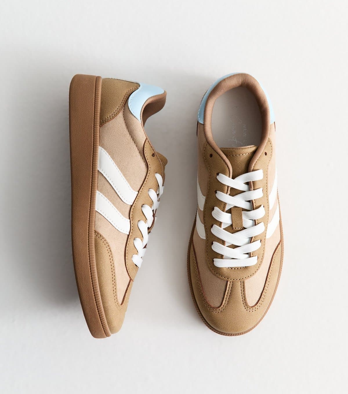 New Look Women's Camel Faux Suede Contrast Panelled Lace Up Trainers Vegan New Look