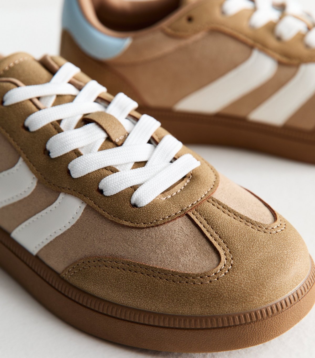 New Look Women's Camel Faux Suede Contrast Panelled Lace Up Trainers Vegan New Look - 3