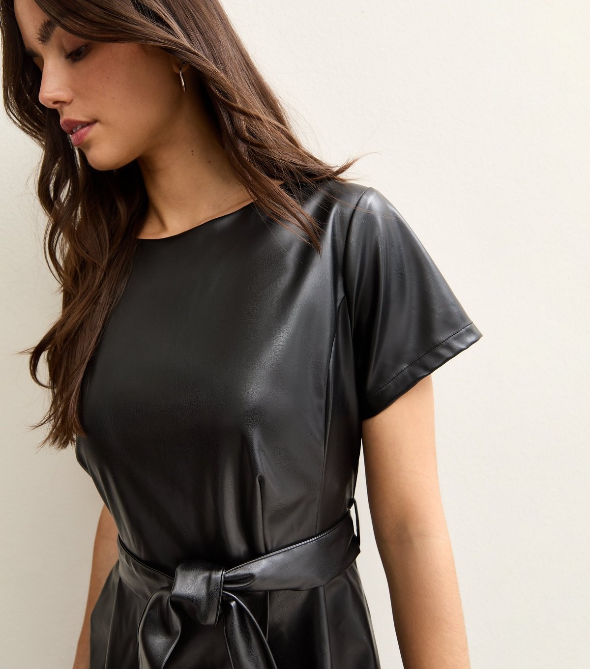 New Look Women's Black Faux Leather Belted Midi Dress New Look - 2