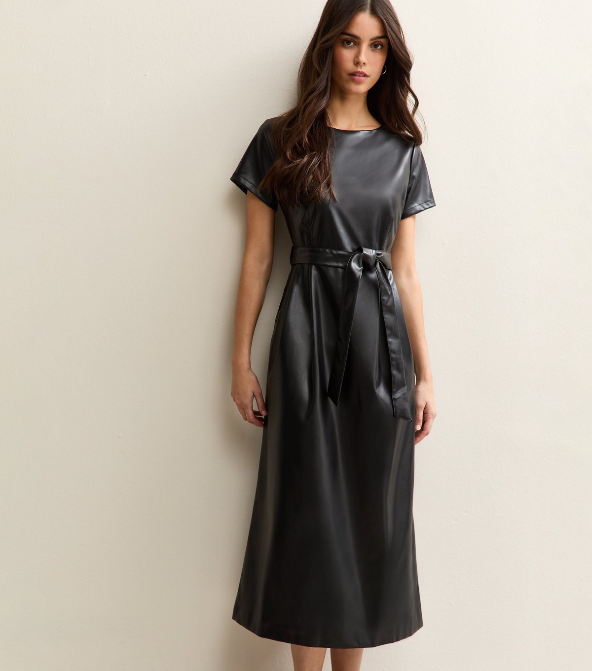 New Look Women's Black Faux Leather Belted Midi Dress New Look - 3