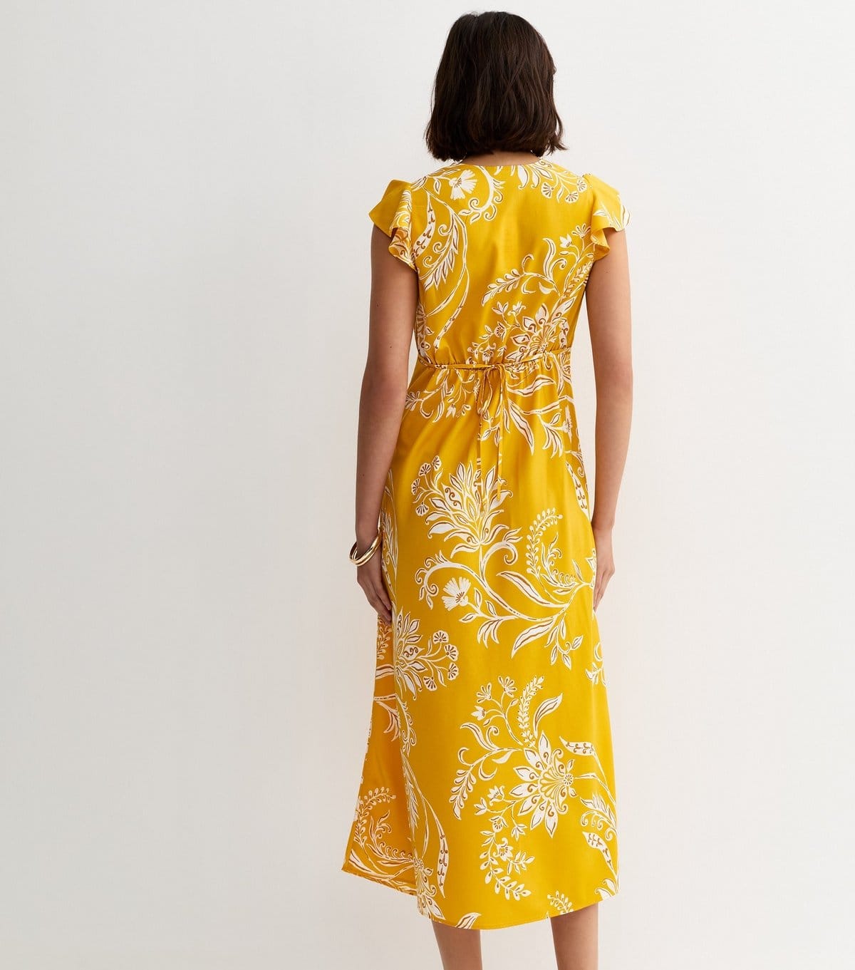 New Look Women's Yellow Floral Flutter Sleeve Midi Dress New Look - 4