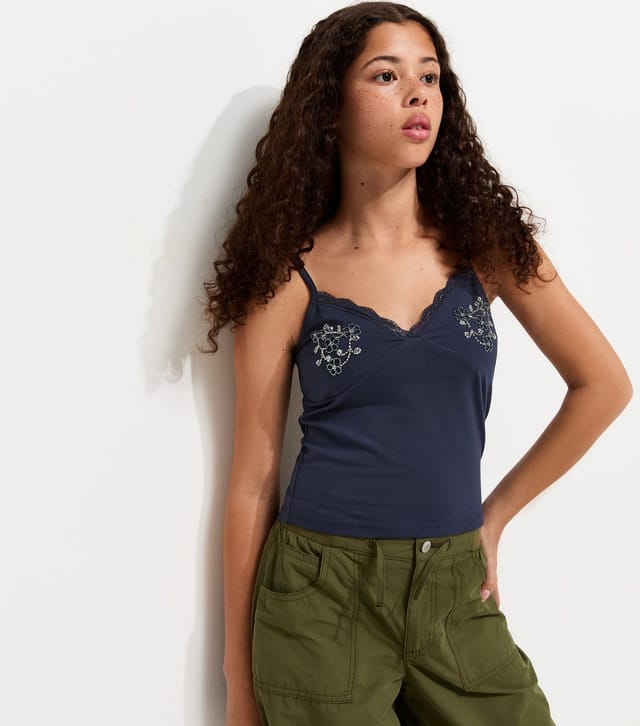 New Look Girls' Navy Beaded Fitted Cami Top New Look - 2