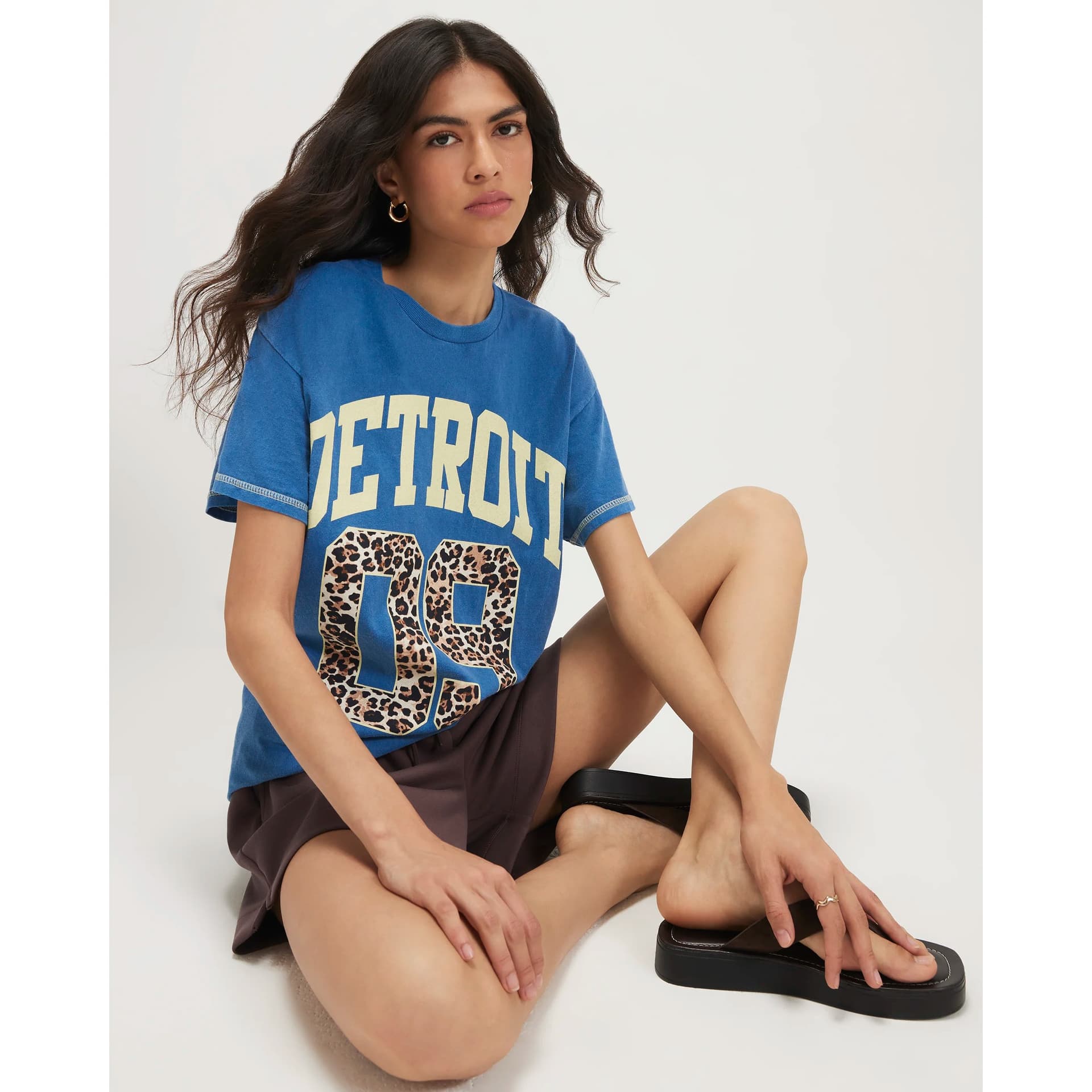 River Island River Island Womens Blue Cotton Detroit Leopard Boyfriend T-Shirt