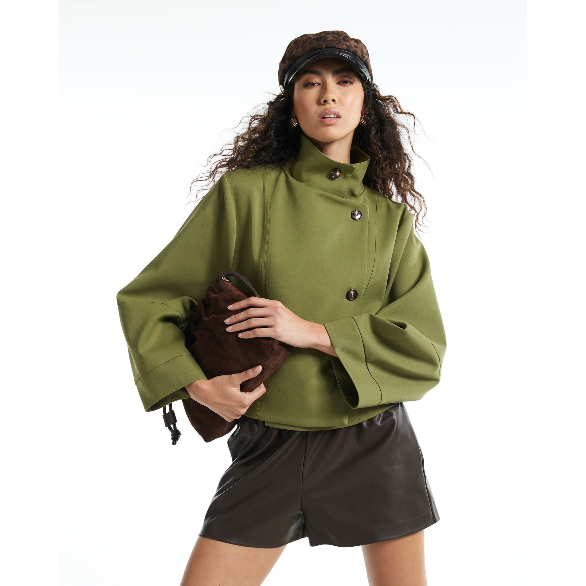 River Island River Island Womens Green Funnel Neck Cocoon Sleeve Jacket