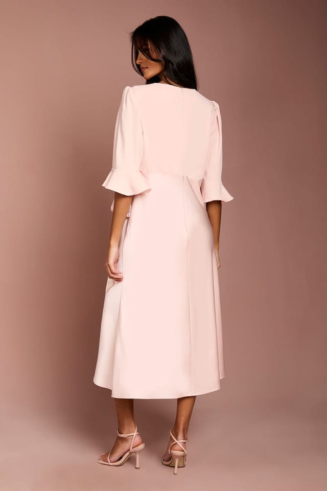 Coast Coast Women's Petite Ruffle Sleeve Satin Back Crepe Wrap Dress in Blush - 3
