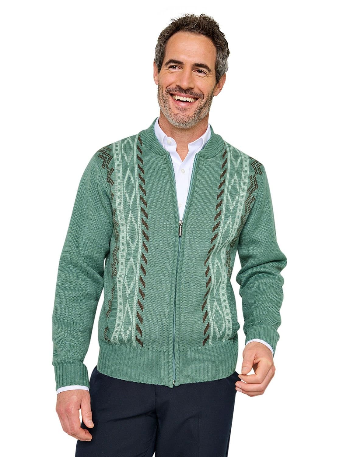 Tootal Tootal Men's Vertical Jacquard Zipper Cardigan in Green