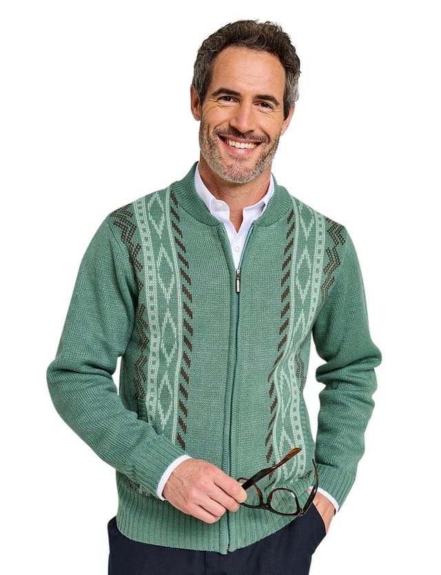 Tootal Tootal Men's Vertical Jacquard Zipper Cardigan in Green - 2