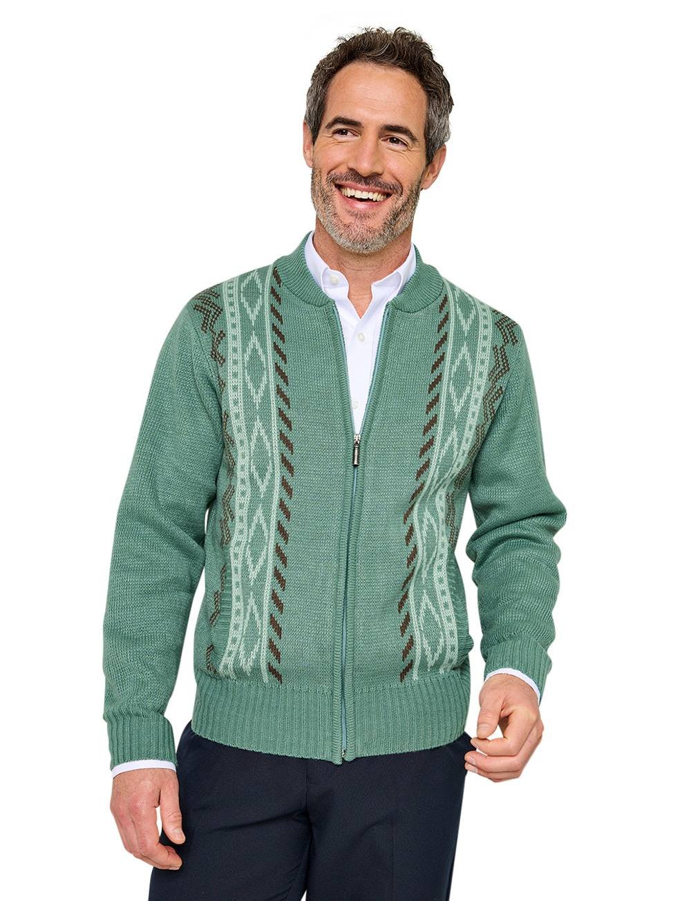 Tootal Tootal Men's Vertical Jacquard Zipper Cardigan in Green - 3