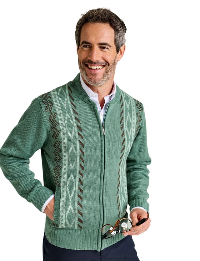 Tootal Tootal Men's Vertical Jacquard Zipper Cardigan in Green - 3
