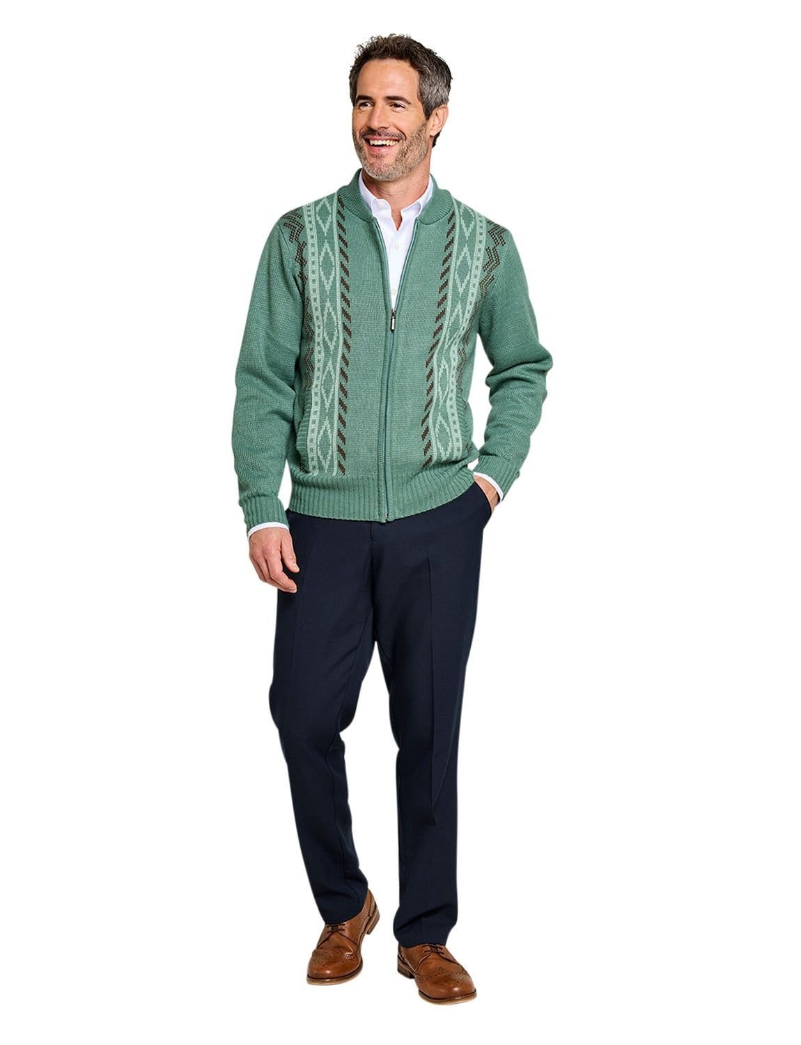 Tootal Tootal Men's Vertical Jacquard Zipper Cardigan in Green - 4